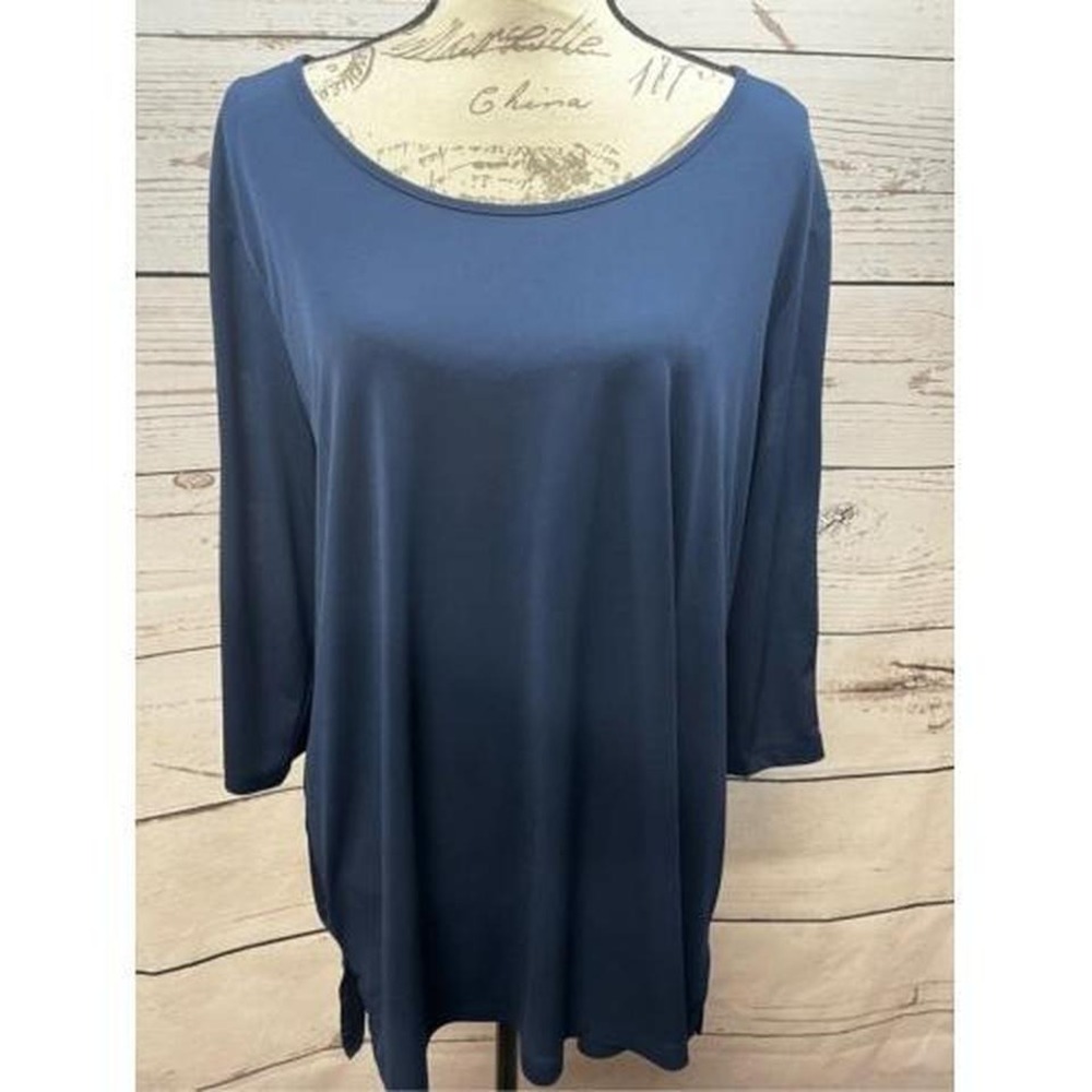 JM Collection Navy‎ Blue Long Sleeve Cutout Sleeve Tunic Top XL